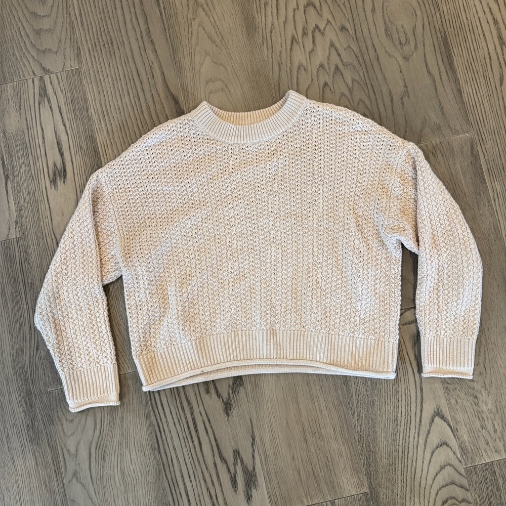 🤍 100% Cotton Cozy Cream Chunky Knit Crewneck Sweater